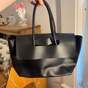 Black Faux Leather Tote Bag